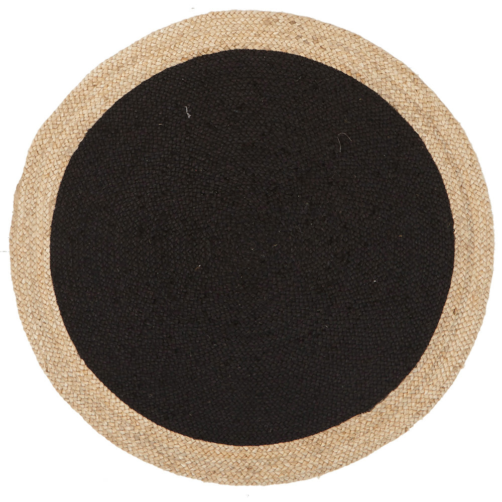 Round Jute Natural Rug Black - Fantastic Rugs