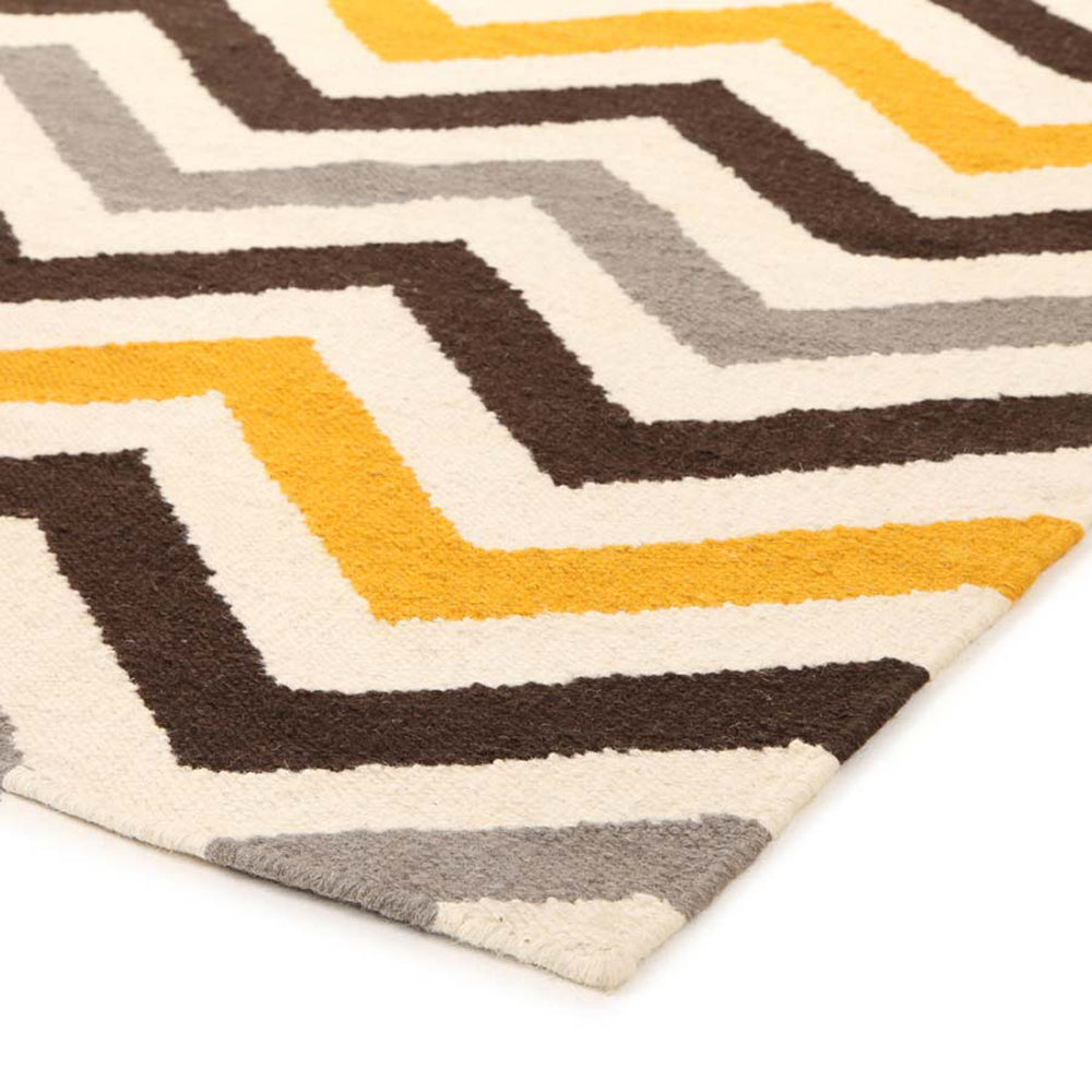 Flat Weave Design Rug Yellow Brown - Fantastic Rugs