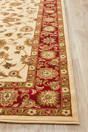 Sydney Collection Classic Rug Ivory With Red Border