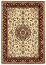 Sydney Collection Medallion Rug Ivory With Red Border