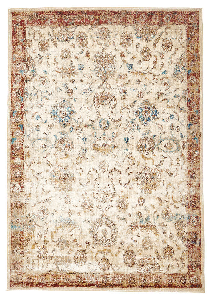 Tuskany Stunning Designer Rug Ivory Rust - Fantastic Rugs