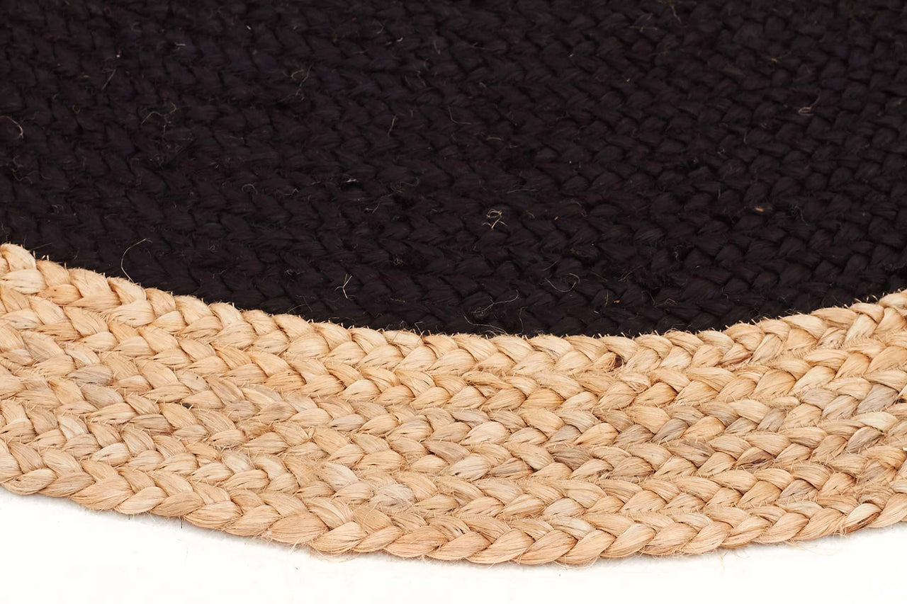 Round Jute Natural Rug Black - Fantastic Rugs