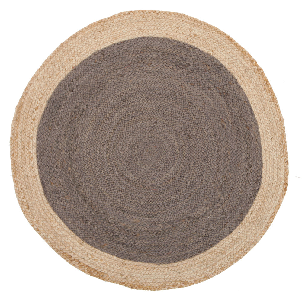 Round Jute Natural Rug Charcoal - Fantastic Rugs