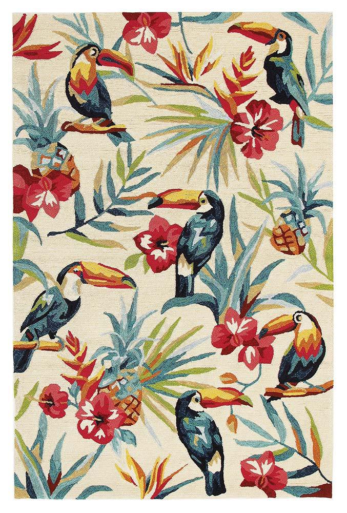 Toucan Tropical Indoor Outdoor Rug Cream - Fantastic Rugs