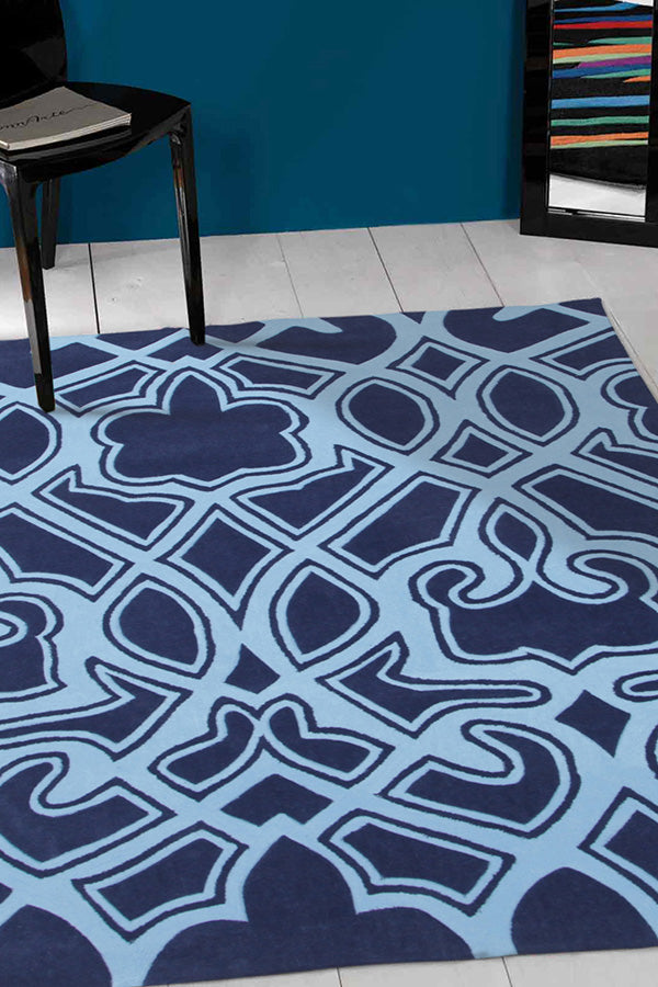 Gothic Tribal Design Rug Navy - Fantastic Rugs