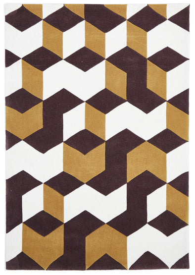 Cube Design Rug Yellow Brown White - Fantastic Rugs