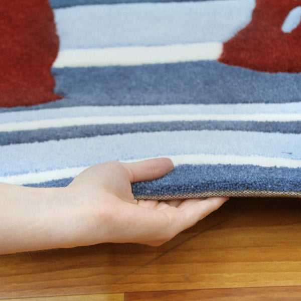 Funky Striped Kids Rug Blue and Burgundy - Fantastic Rugs