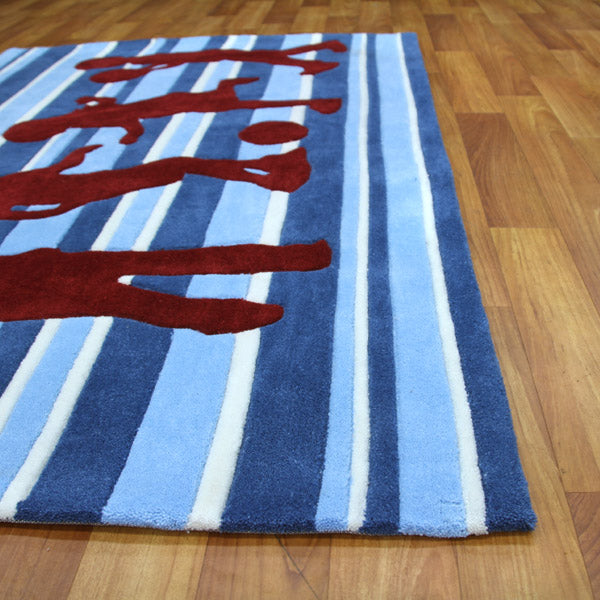 Funky Striped Kids Rug Blue and Burgundy - Fantastic Rugs