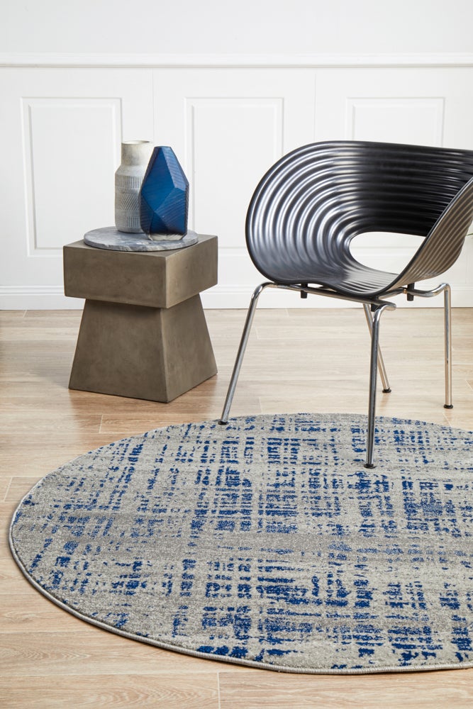 Mirage Ashley Abstract Modern Blue Grey Round Rug