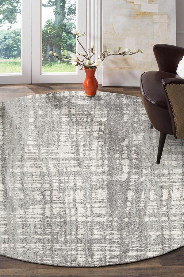 Ashley Abstract Modern Silver Grey Round Rug - Fantastic Rugs