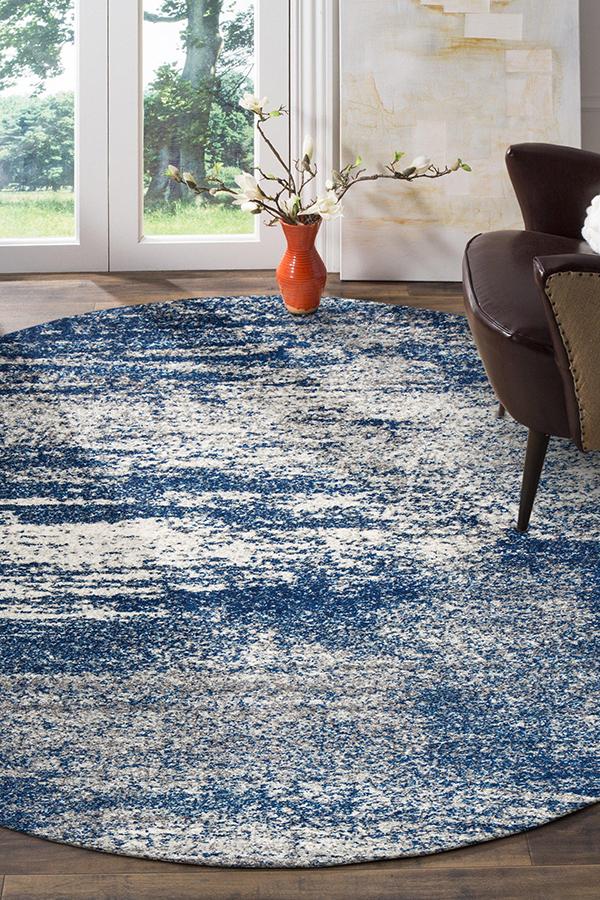 Casandra Dunescape Modern Blue Grey Round Rug - Fantastic Rugs