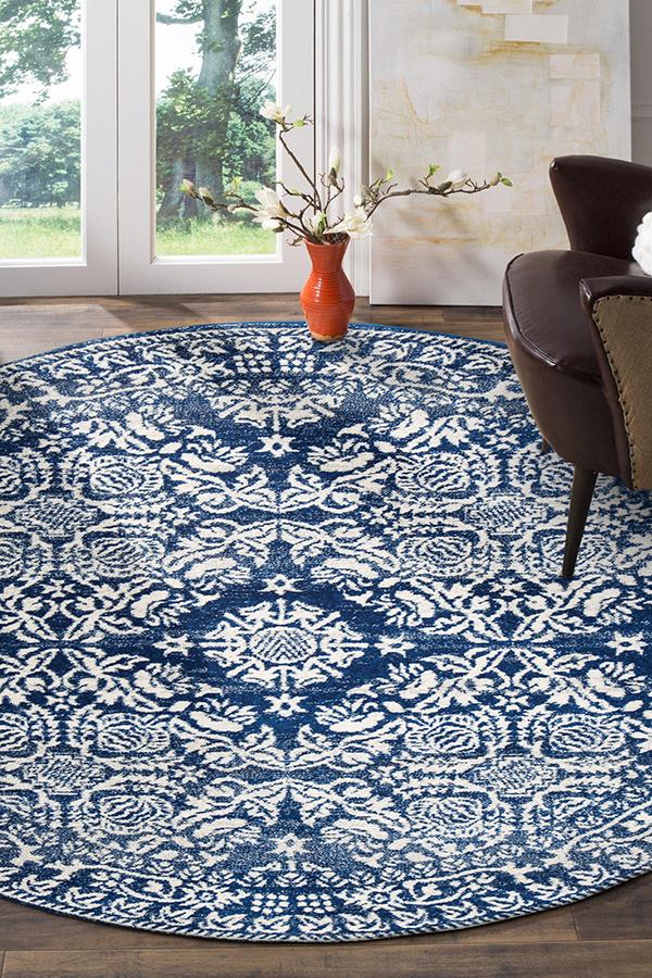 Gwyneth Stunning Transitional Navy Round Rug - Fantastic Rugs