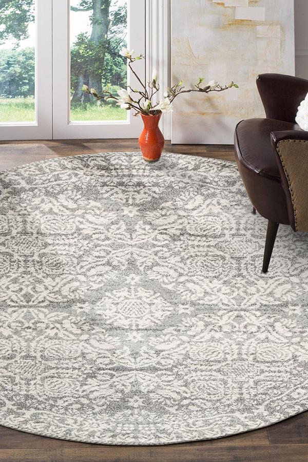 Gwyneth Stunning Transitional Silver Round Rug - Fantastic Rugs