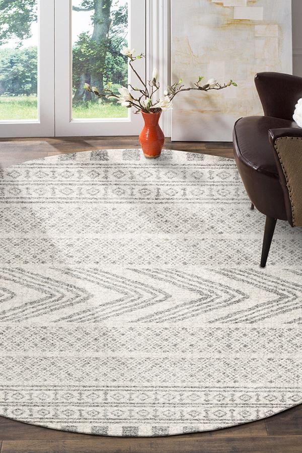 Adani  Modern Tribal Design Grey Round Rug - Fantastic Rugs