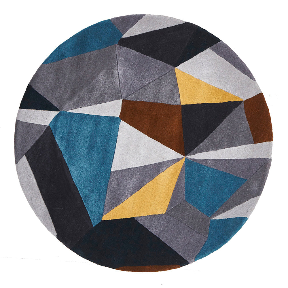 Laura Designer Wool Rug Blue Yellow Grey - Fantastic Rugs