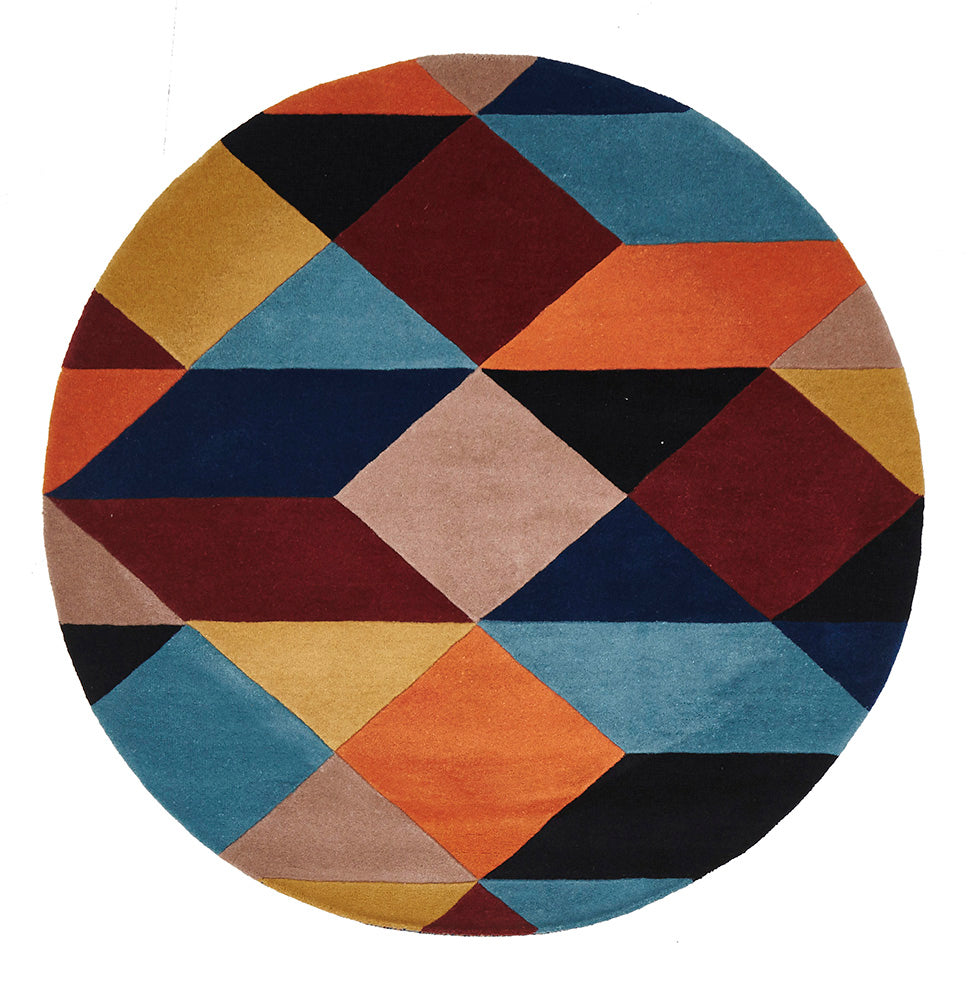 Sandy Designer Wool Rug Rust Blue Navy - Fantastic Rugs