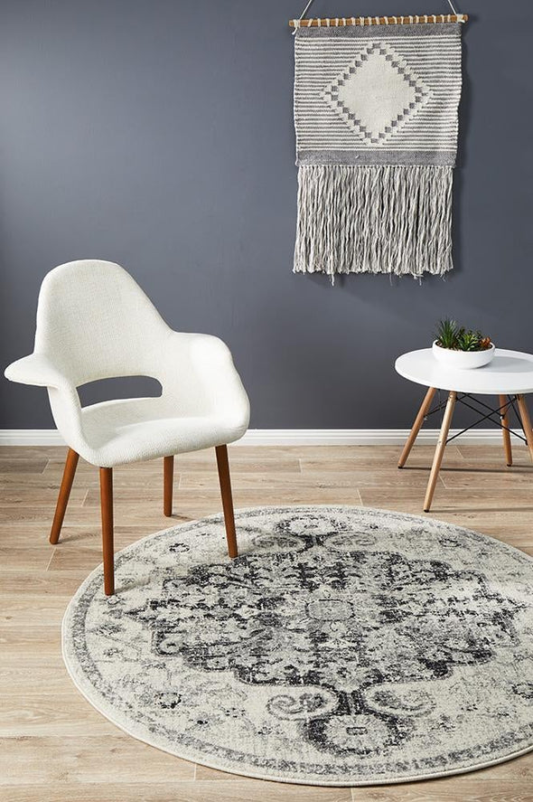 Museum Transitional Charcoal Round Rug