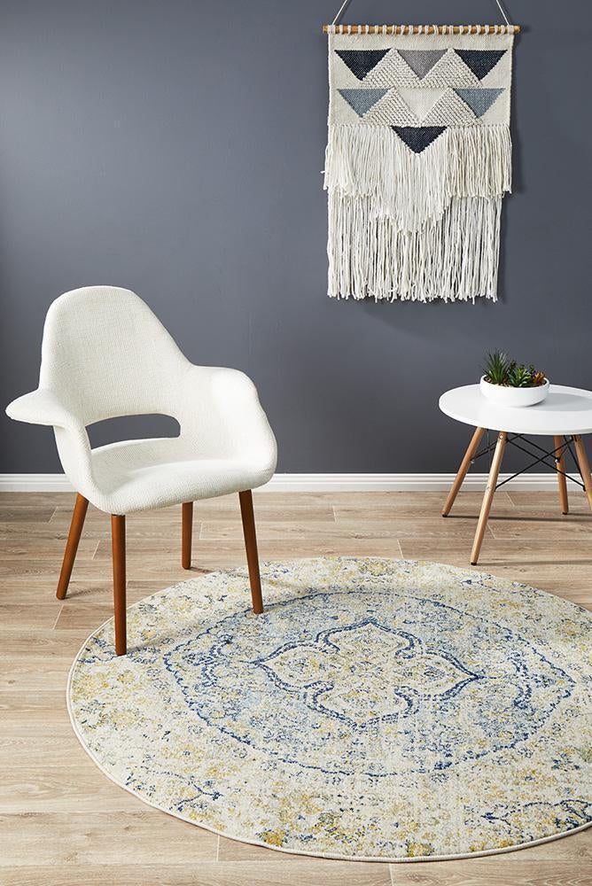 Museum Tyler Sky Blue Round Rug