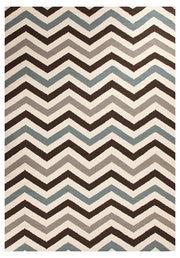 Flat Weave Chevron Design Rug Blue Brown - Fantastic Rugs