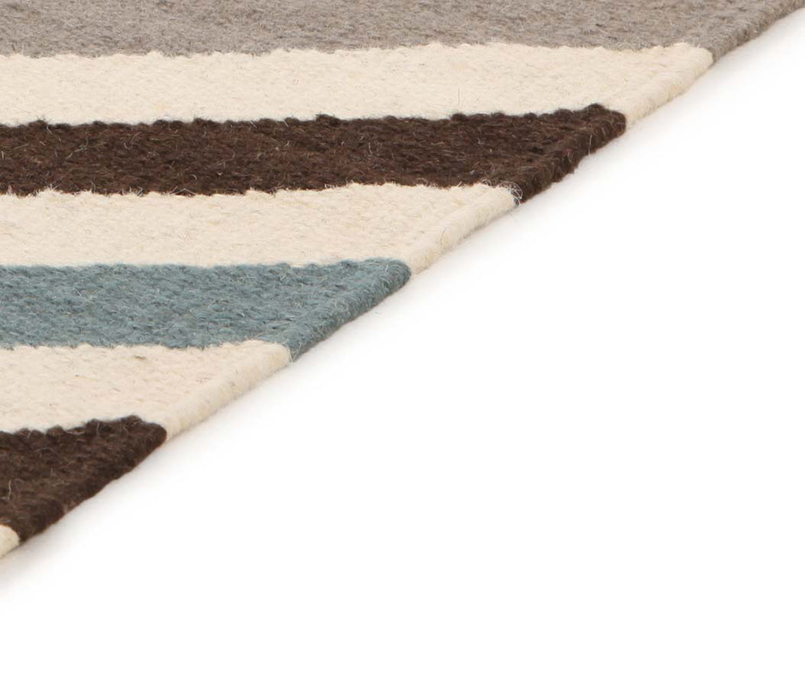 Flat Weave Chevron Design Rug Blue Brown - Fantastic Rugs