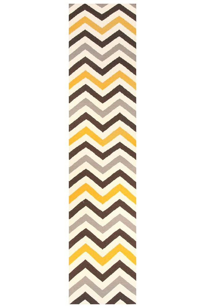 Flat Weave Design Rug Yellow Brown - Fantastic Rugs