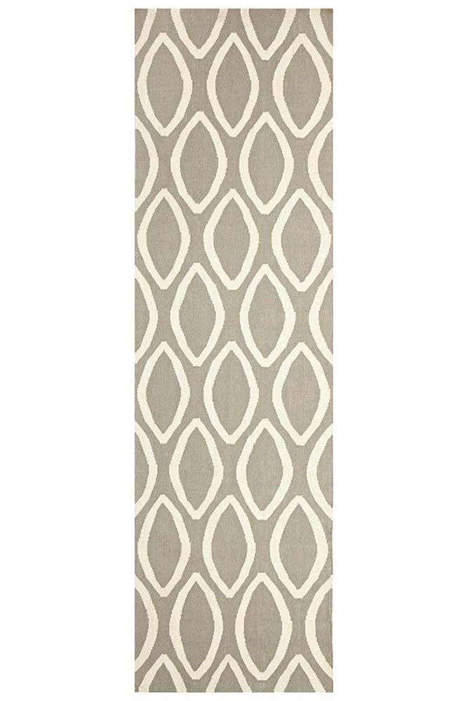 Flat Weave Oval Print Rug Grey - Fantastic Rugs