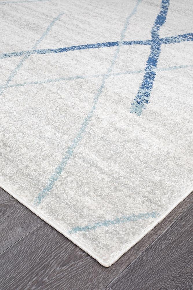 Oasis Noah White Blue Contemporary Runner Rug