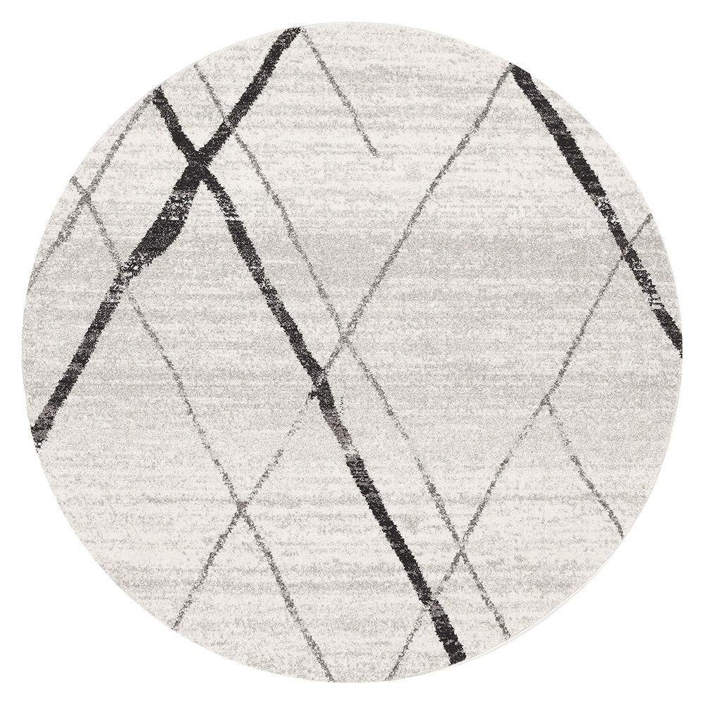 Oasis Noah White Grey Contemporary Round Rug