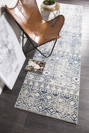 Oasis Ismail White Blue Rustic Runner Rug