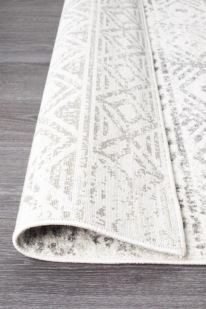 Oasis Ismail White Grey Rustic Runner Rug