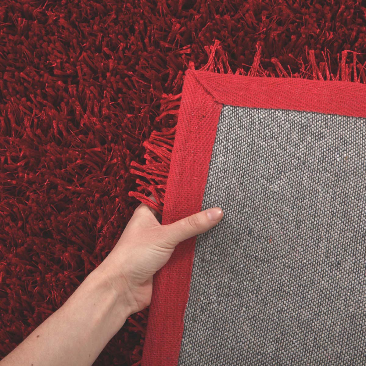 Metallic Thick, Thin Shag Rug Red - Fantastic Rugs