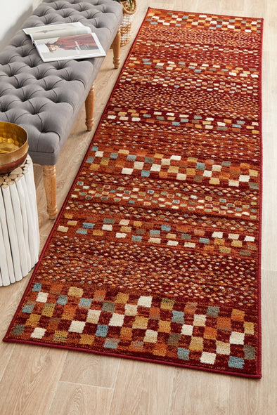 Oxford Squares Rust Runner Rug