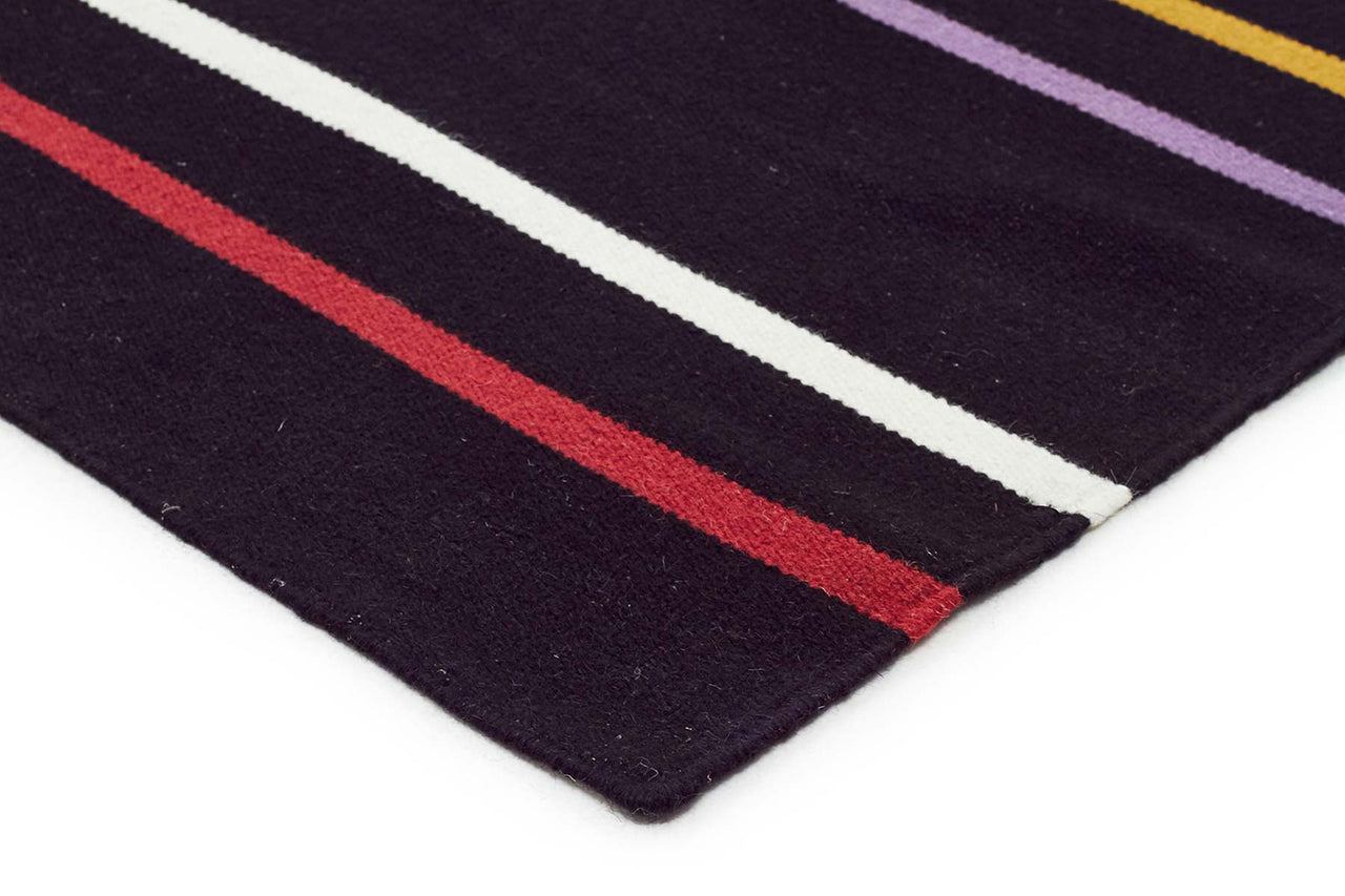 Oslo Stripe Flat Weave Wool Rug Multi Black - Fantastic Rugs