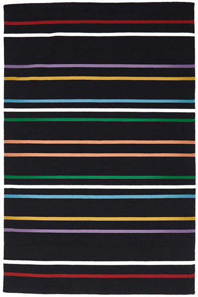 Oslo Stripe Flat Weave Wool Rug Multi Black - Fantastic Rugs