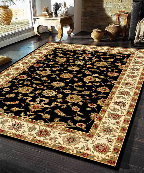 Classic Rug Black with Ivory Border - Fantastic Rugs