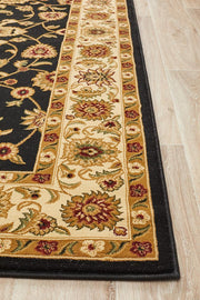 Sydney Collection Classic Rug Black With Ivory Border