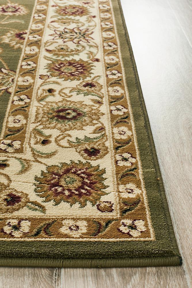 Sydney Collection Classic Rug Green With Ivory Border