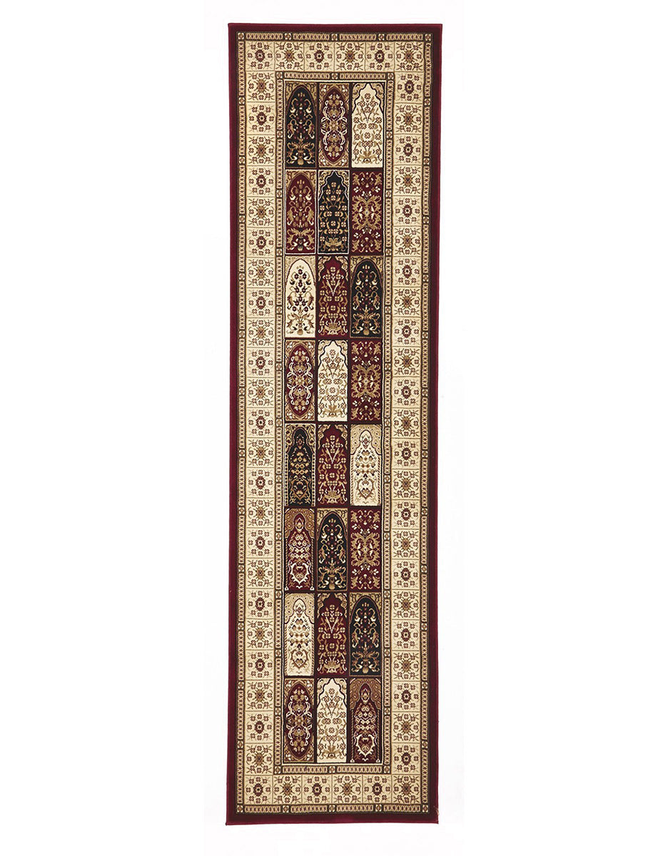 Traditional Panel Design Burgundy with Ivory - Fantastic Rugs