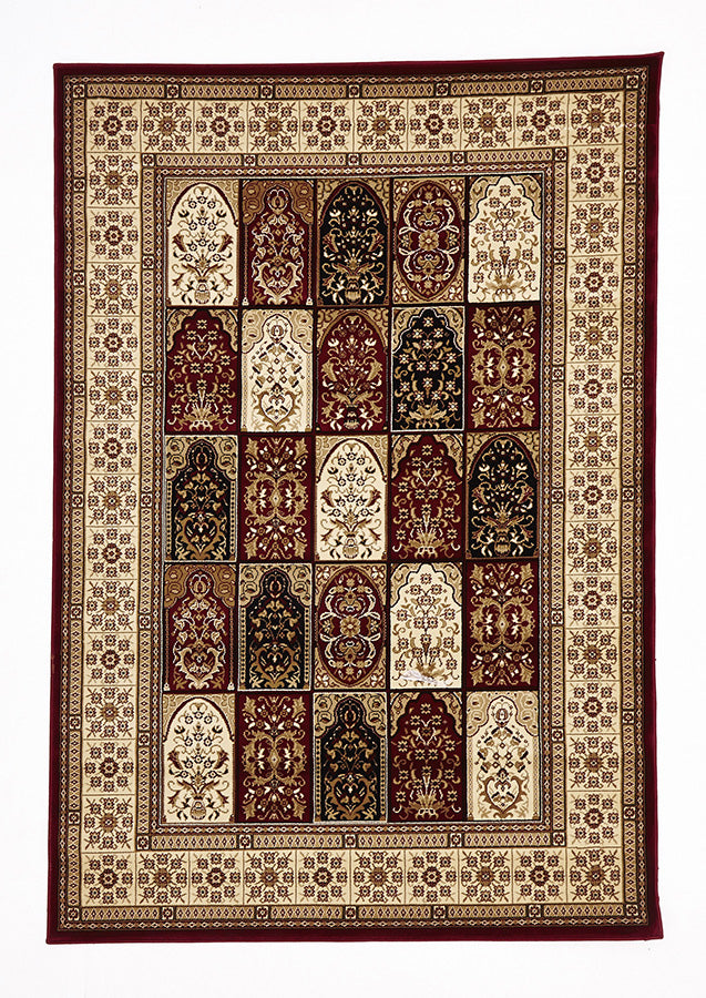 Traditional Panel Design Burgundy with Ivory - Fantastic Rugs