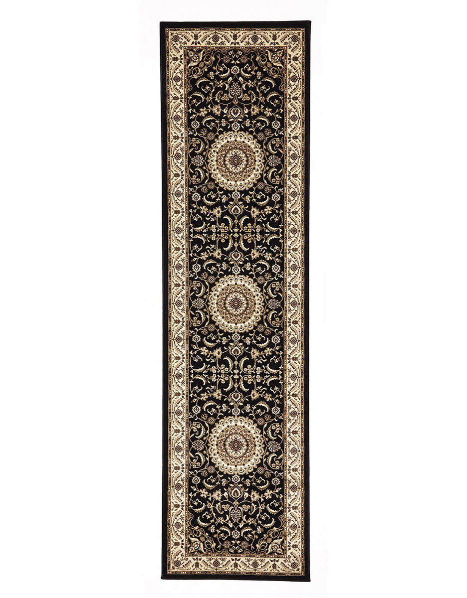 Medallion Rug Black with Ivory Border - Fantastic Rugs