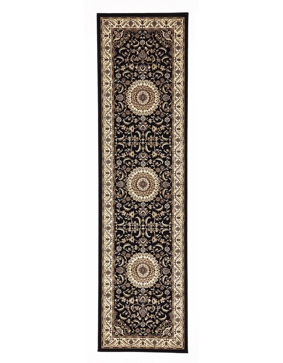 Sydney Medallion Runner Black With Ivory Border Runner Rug