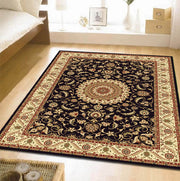 Medallion Rug Black with Ivory Border - Fantastic Rugs