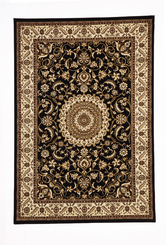 Medallion Rug Black with Ivory Border - Fantastic Rugs