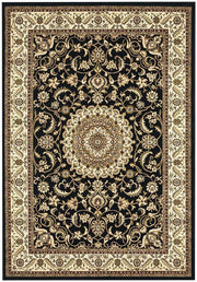 Sydney Collection Medallion Rug Black With Ivory Border