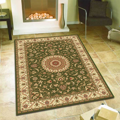 Medallion Rug Green with Ivory Border - Fantastic Rugs
