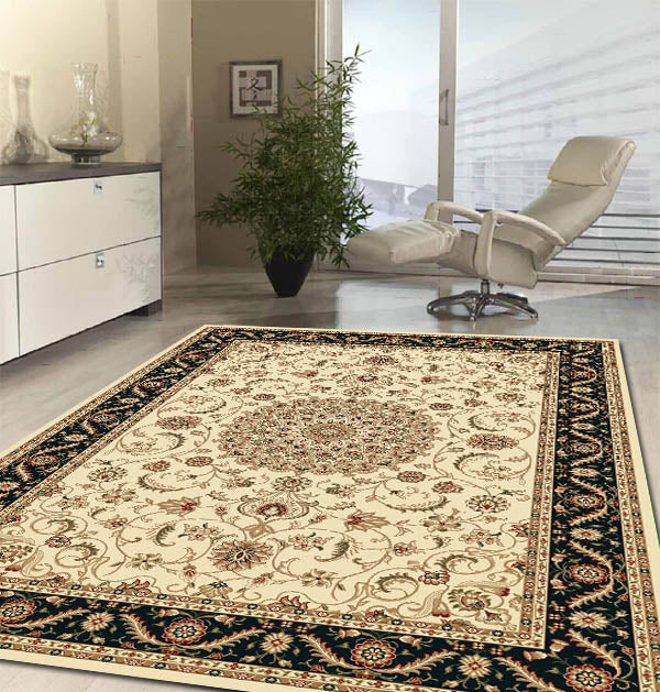 Medallion Rug Ivory with Black Border - Fantastic Rugs