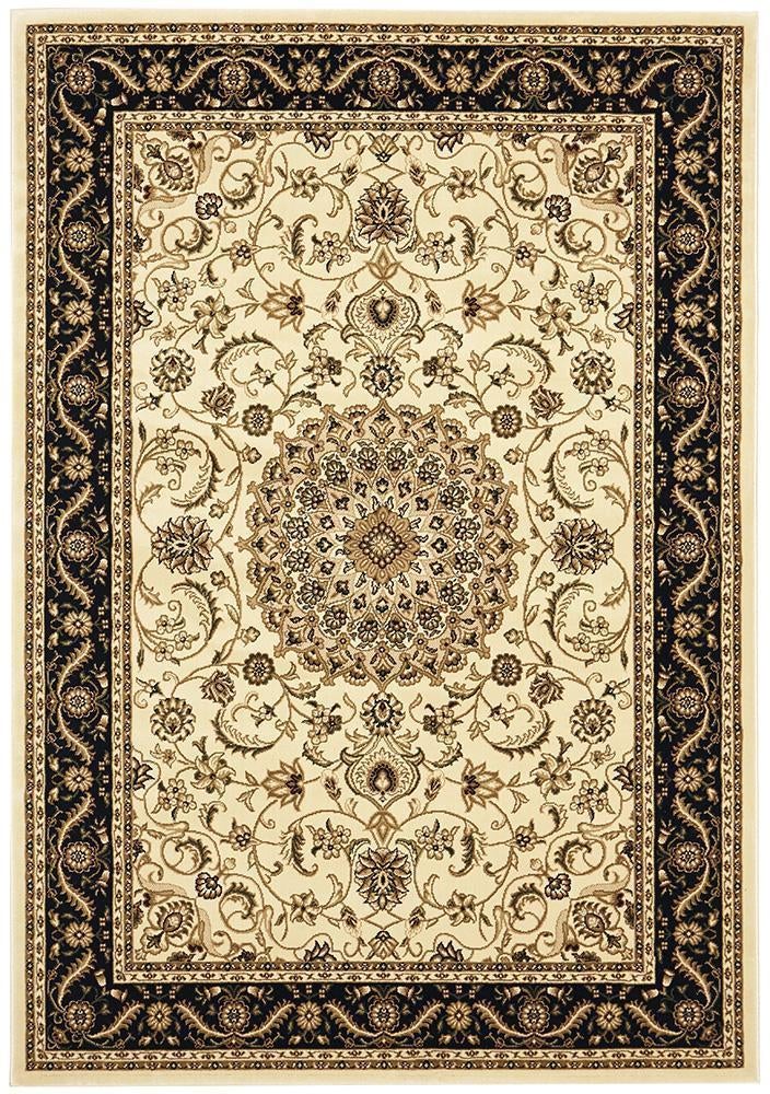 Sydney Collection Medallion Rug Ivory With Black Border