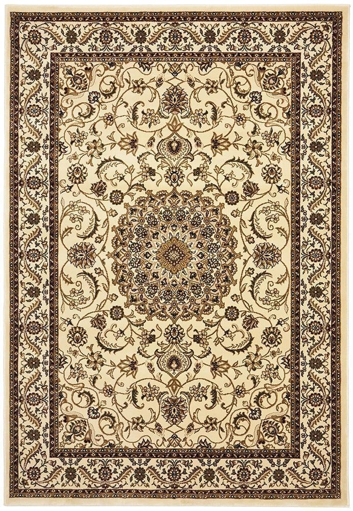 Sydney Collection Medallion Rug Ivory With Ivory Border