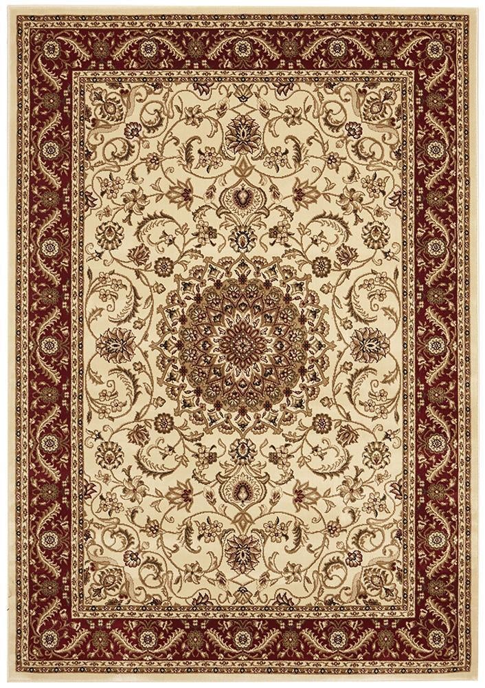 Sydney Collection Medallion Rug Ivory With Red Border