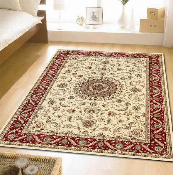 Medallion Rug Ivory with Red Border - Fantastic Rugs